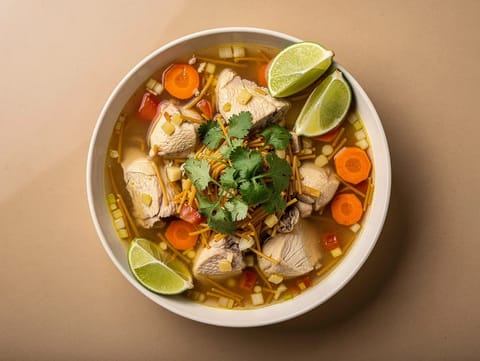 Sopa de Pollo con Fideos (Meksika usulü tavuklu şehriye çorbası)