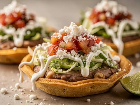 Sopes (Fasulye ve Salsa ile Kalın Masa Mısır Kekleri) Sopes (Fasulye ve Salsa ile Kalın Masa Mısır Kekleri)