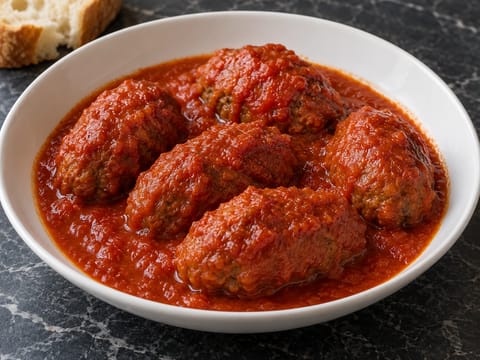 Soutzoukakia Smyrneika (krydrede kødboller i tomatsauce) Soutzoukakia Smyrneika (krydrede kødboller i tomatsauce)