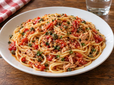Spaghetti al Tonno (těstoviny s tuňákem a rajčaty) Spaghetti al Tonno (těstoviny s tuňákem a rajčaty)