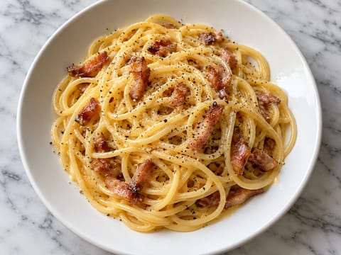 Spaghetti alla Carbonara (římské těstoviny s guanciale a pecorinem) Spaghetti alla Carbonara (římské těstoviny s guanciale a pecorinem)