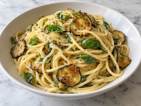 Spaghetti alla Nerano (paste cu dovlecei, provolone și busuioc) Spaghetti alla Nerano (paste cu dovlecei, provolone și busuioc)