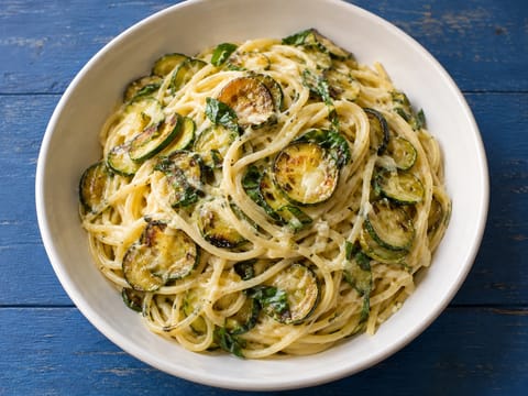 Spaghetti alla Nerano Bianca (paste cu dovlecei și brânză) Spaghetti alla Nerano Bianca (paste cu dovlecei și brânză)