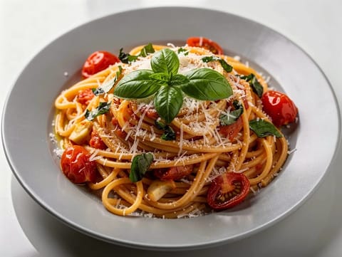 Spaghetti allo Scarpariello (neapolitanische Tomaten-Käse-Pasta)