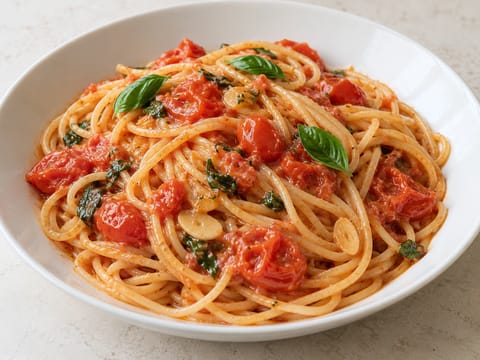 Spaghetti allo Scarpariello (pasta napoletana al pomodoro e formaggio) Spaghetti allo Scarpariello (pasta napoletana al pomodoro e formaggio)