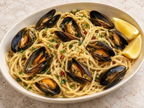 Spaghetti alle Cozze (spaghetti med muslinger) Spaghetti alle Cozze (spaghetti med muslinger)