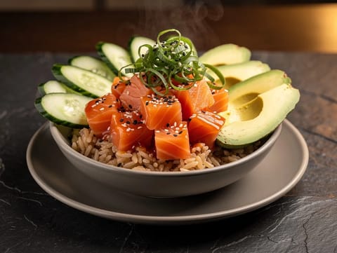 Pittige zalm poke bowl
