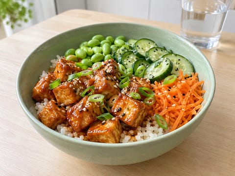 Poke bowl di tofu piccante Poke bowl di tofu piccante