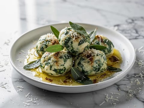 Gnudi aux épinards et à la ricotta avec beurre et sauge