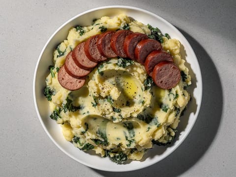 Stamppot Boerenkool met Rookworst (niederländischer Grünkohl-Kartoffelstampf)