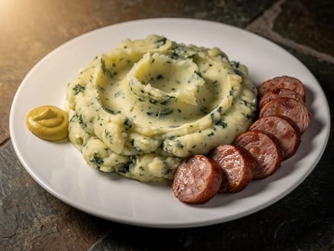 Stamppot Boerenkool (niederländischer Grünkohl-Kartoffel-Stampf) Stamppot Boerenkool (niederländischer Grünkohl-Kartoffel-Stampf)