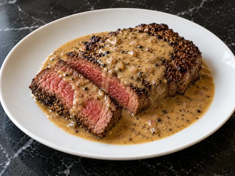 Steak au Poivre med cognac-flødesauce Steak au Poivre med cognac-flødesauce