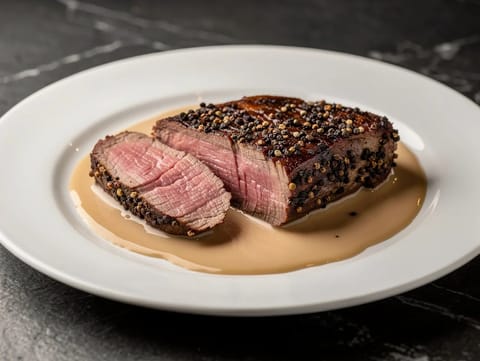 Konyaklı kremalı sos ile Steak au Poivre Konyaklı kremalı sos ile Steak au Poivre