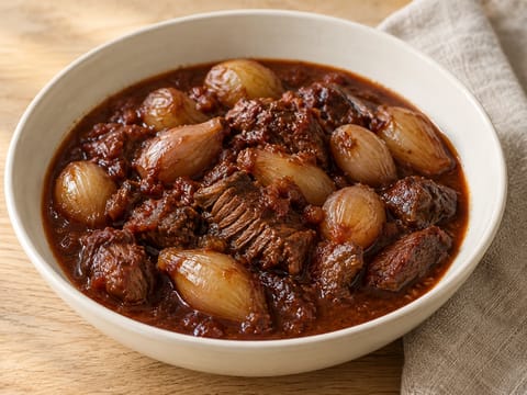 Stifado (griechischer Rind- und Schalotten-Eintopf mit Rotwein) Stifado (griechischer Rind- und Schalotten-Eintopf mit Rotwein)