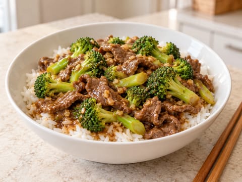 Wokstegt oksekød med broccoli og østerssauce Wokstegt oksekød med broccoli og østerssauce