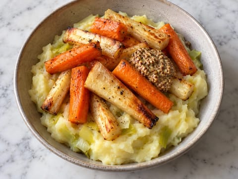 Stoemp-Bowl mit gerösteten Karotten und Pastinaken Stoemp-Bowl mit gerösteten Karotten und Pastinaken