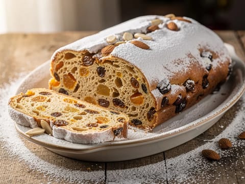 Stollen (pan alemán navideño con frutas, pasas y almendras) Stollen (pan alemán navideño con frutas, pasas y almendras)