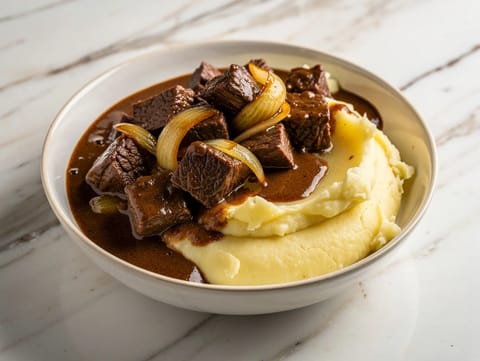 Stoofvlees Bowl (belgisk okse- og løkgryte med potetmos)