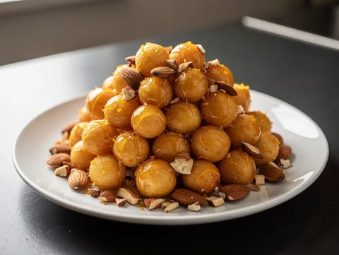 Struffoli (Napolitaanse deegballetjes met honingglazuur) Struffoli (Napolitaanse deegballetjes met honingglazuur)