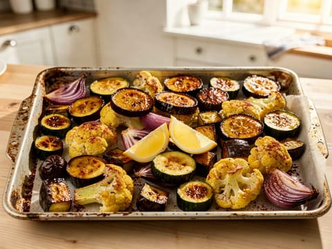 Legumes assados com sumagre, limão e azeite