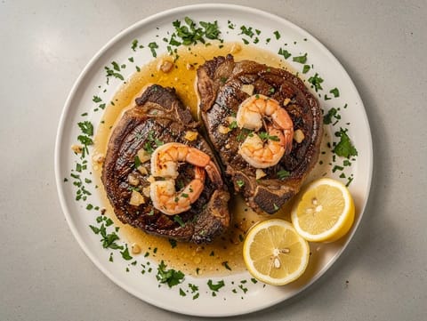 Surf and Turf (biefstuk en garnalen)