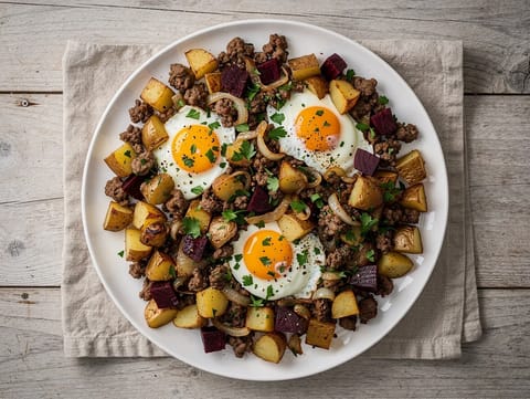 Pytt i Panna (Svensk pytt med stekt ägg och rödbetor)
