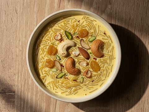 Seviyan (budincă indiană dulce de tăiței vermicelli cu lapte și șofran)