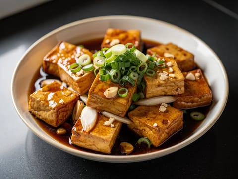 Tatlı Soya Sosunda Kısık Ateşte Pişmiş Tofu (Hong Shao Tofu) Tatlı Soya Sosunda Kısık Ateşte Pişmiş Tofu (Hong Shao Tofu)