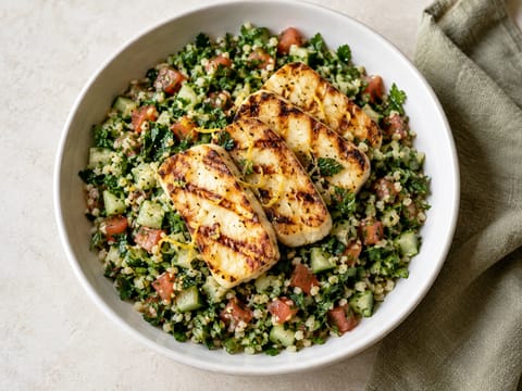 Tabbouleh med grillad halloumi Tabbouleh med grillad halloumi
