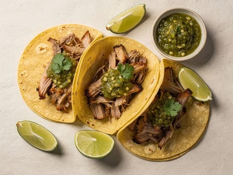 Tacos de Carnitas con Salsa Verde (carnitas-taco’s van varkensvlees)
