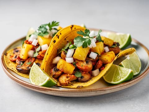 Vegan Tacos de Hongos al Pastor (tacos med svampe og ananas)