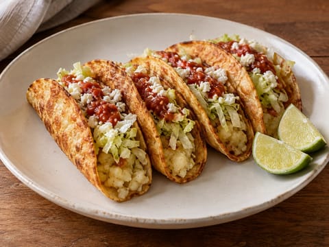 Tacos de Papa (Τραγανά τάκος πατάτας με queso fresco και σάλσα) Tacos de Papa (Τραγανά τάκος πατάτας με queso fresco και σάλσα)