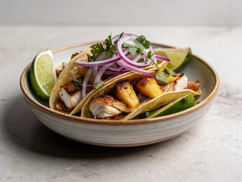 Tacos de Pescado al Pastor (Tacos z rybą w adobo i ananasem)