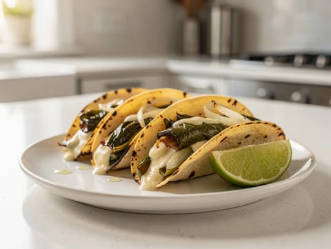 Tacos de Rajas con Crema (tacos ai peperoni poblano) Tacos de Rajas con Crema (tacos ai peperoni poblano)