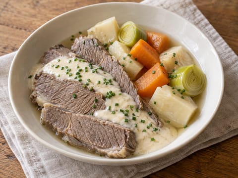 Tafelspitz mit Meerrettichsauce (Kokt oksekjøtt med pepperrotsaus) Tafelspitz mit Meerrettichsauce (Kokt oksekjøtt med pepperrotsaus)