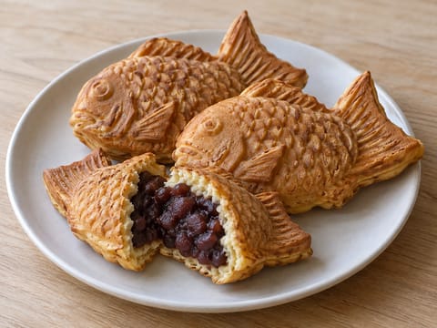 Taiyaki (dolce a forma di pesce con ripieno di fagioli rossi)