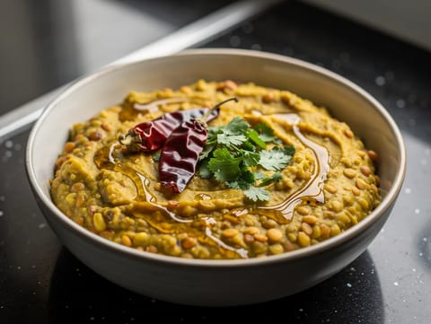 Tarka Dal med ghee og tørrede chilier Tarka Dal med ghee og tørrede chilier