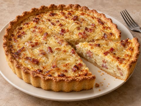 Tarte à l’Oignon Alsacienne (alsasisk løkterte med bacon) Tarte à l’Oignon Alsacienne (alsasisk løkterte med bacon)