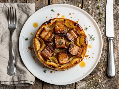Salt tarte Tatin med sidfläsk och karamelliserad lök Salt tarte Tatin med sidfläsk och karamelliserad lök