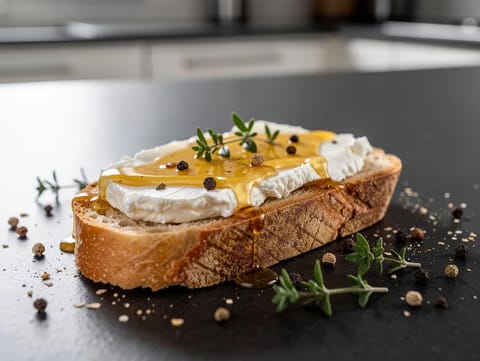 Tartine au Chèvre et Miel (ανοιχτό σάντουιτς με κατσικίσιο τυρί και μέλι)