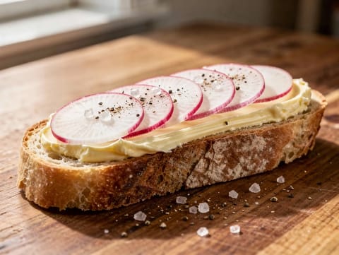 Tartine med rädisor och syrat smör (fransk öppen smörgås)