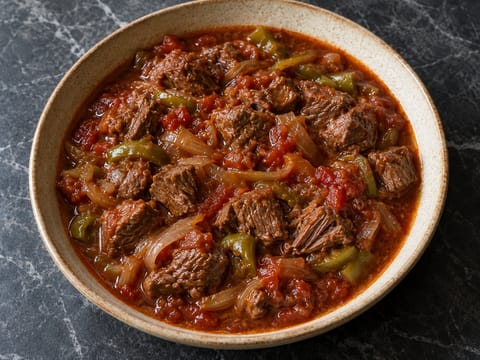 Tas Kebab (türkischer Rindereintopf mit Tomaten und Paprika) Tas Kebab (türkischer Rindereintopf mit Tomaten und Paprika)