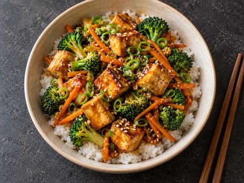 Teriyaki-tofubolle med sushiris Teriyaki-tofubolle med sushiris