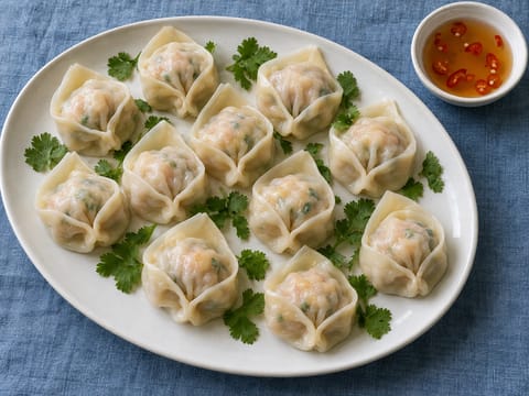 Tết dumplingplank (gestoomde varkens- en garnalendumplings met kruiden)