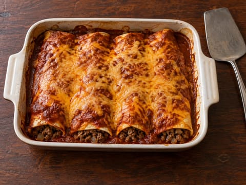 Tex-Mex-enkilador med köttfärs och röd sås Tex-Mex-enkilador med köttfärs och röd sås