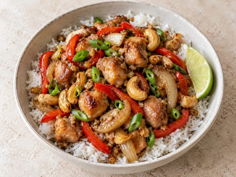 Bol de pollo tailandés con anacardos Bol de pollo tailandés con anacardos