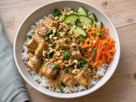 Bol de tofu satay thaï avec sauce aux cacahuètes Bol de tofu satay thaï avec sauce aux cacahuètes