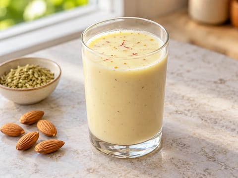 Thandai (kořeněný mléčný nápoj na Holi) Thandai (kořeněný mléčný nápoj na Holi)
