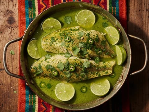 Tilapia en Salsa Verde (tilápia em molho verde de tomatillo)
