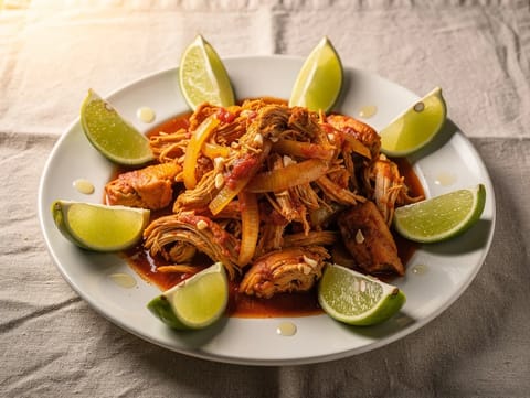 Tinga de Pollo con Chipotle (Zerrupftes Hähnchen in Chipotle-Soße)
